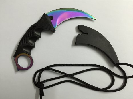 YORKING™ Color Stainless Steel Rainbow Blade Outdoor Camping Hunting Climbing Survival Hawkbill Neck Knife With Rope