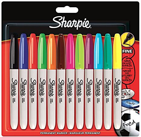 Sharpie Fine Point Permanent Marker - Assorted Colours, Pack of 12