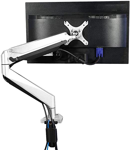 Monitor Mount Full Motion Monitor Arm Stand, Height Adjustable Computer Monitor Riser with Gas Spring, C Clamp, Cable Management for 10-34 inches,13.2-33 lbs LCD Screens