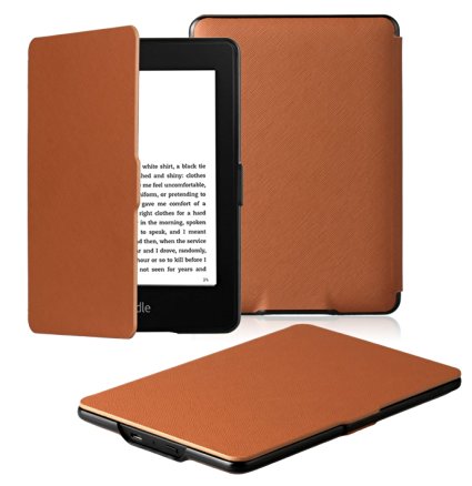OMOTON® Kindle Paperwhite Case Cover -- The Thinnest and Lightest PU Leather Smart Cover for All-New Kindle Paperwhite (Fits All versions: 2012, 2013, 2014 and 2015 All-new 300 PPI Versions), Brown