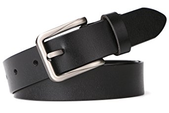 Leather Waist Belt for Women with Classic Polished Alloy Buckle Pants Size Up to 44"