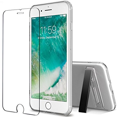 iPhone 7 Plus 8 Plus case, FlexGear [Kickstand] Clear TPU Case   Glass Screen Protector (Black)