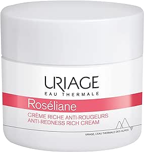 Uriage Roseliane Anti-Redness Rich Face Cream 1.7 fl.oz. | Hydrating Moisturizer for Sensitive Skin Prone to Redness | Skincare Treatment that Inhibits the Key Factors that Cause Rosacea/Couperose