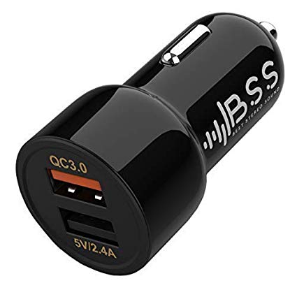 BSS Car Charger | Fast 24W USB Dual Ports Adapter for iPhone Xs | Xs Max | XR | X | 8 | 8  | 7 | 7  | 6 | 6  and Samsung Galaxy S10 | S10  | S9 | S9  | S8 | S8