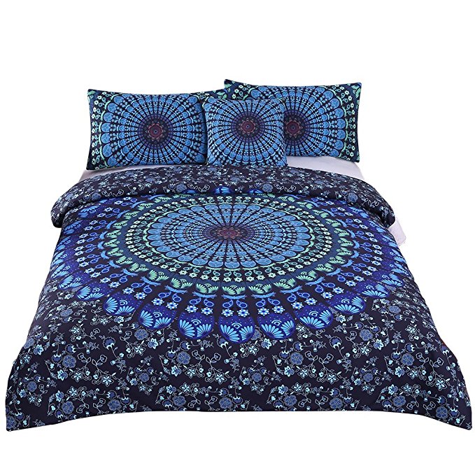 Sleepwish Duvet Cover Colorful Mandala Bedding 4 Pcs Bohemian Bedding Full Size Blue Paisley Bedspread