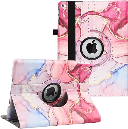 New iPad 9.7 2018 2017/ iPad Air 2/ iPad Air 1 Case - 360 Degree Rotating Stand Protective Cover Smart Case with Auto Sleep/Wake for Apple iPad 5th/6th Generation (Marble Pink)