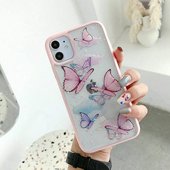 ZTOFERA TPU Back Case for iPhone 11, Transparent Clear Liquid Silicone Case with Butterfly Pattern, Anti-scratch Shockproof Flexible Bumper Cover for iPhone 11 (6.1") - Pink Butterfly
