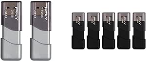 PNY 256GB Turbo Attaché 3 USB 3.0 Flash Drive, 2-Pack,Silver & 128GB Attaché 3 USB 2.0 Flash Drive, 5-Pack