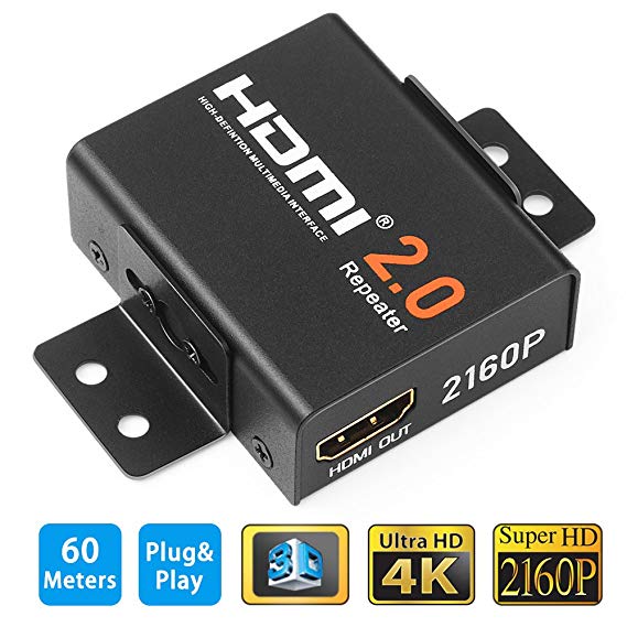 Electop HDMI 2.0 Repeater 3D 4Kx2K 2160P Signal Amplifier Extender Signal Booster Adapter HDMI Female to Female Up to 60m/200ft Lossless Transmission-Metal Case