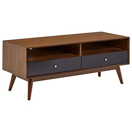 Rivet Mid-Century Modern Wood Media Table, 47", Walnut & Black