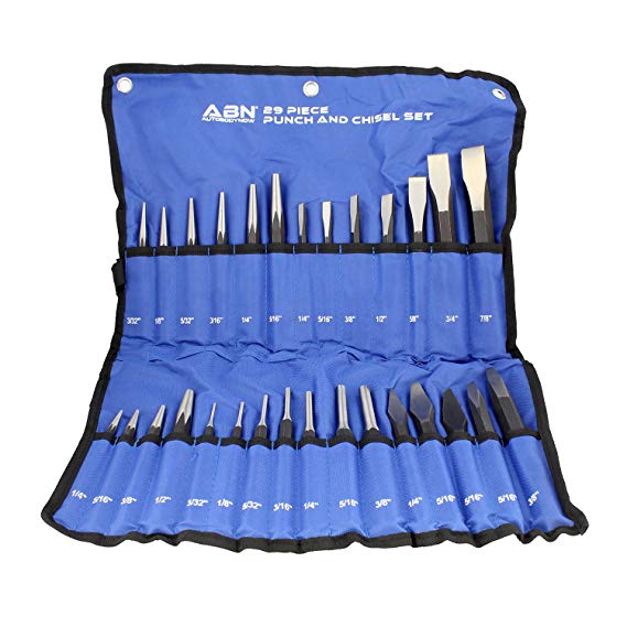 ABN Cold Chisel Set Automotive Punch Tool Kit – 29-Piece Punch Chisel Set – Pin Punch Set, Center Punch Set, More