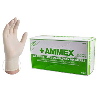 AMMEX Ivory Hand Specific Latex Exam Powder Free Disposable Gloves (Box of 100)