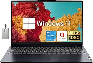 Lenovo IdeaPad 15.6" FHD Laptop, Intel Pentium Silver N6000 Processor, 12GB RAM, 512GB PCIe SSD, 720P HD Webcam, Dolby Audio, 1 year office, Win 11, Blue, 32GB Hotface USB Card