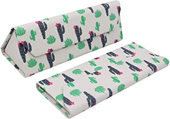 REAL SIC Cactus Glasses Case - Leather Magnetic Folding Hard Case for Sunglasses