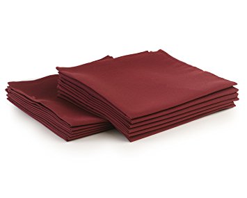 YOURTABLECLOTH Cloth Dinner Napkins100% Spun Polyester with Hemmed Edges 20x 20"Set of 12 (Burgundy)