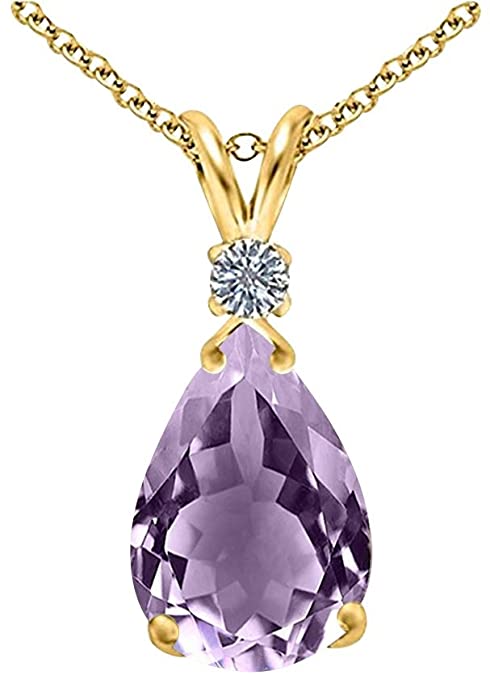 Ladies Amethyst and Diamond Pendant Necklace- 14k Yellow Gold over Sterling Silver (18 inch chain w/ Spring Clasp), Jewelry for women