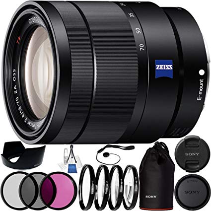 Sony Vario-Tessar T E 16-70mm f/4 ZA OSS Lens 23PC Bundle. Includes Manufacturer Accessories   3PC Filter Kit (UV-CPL-FLD)   4PC Macro Filter Set ( 1, 2, 4, 10)   Deluxe Starter Kit   Cap Keeper