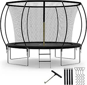 YSSOA 12FT Trampoline Secure Fun for Kids and Adults Recreational Trampolines Complete with Safety Enclosure Wind Stakes and 400LBS Weight Capacity