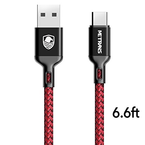 Metrans USB Type C Cable,6.6ft USB C to USB A 3.0 Nylon Braided Fast Charging Sync Cable for Google Pixel, LG G6 V20 G5, Nintendo Switch, Samsung Galaxy Note8/ S8 Plus, New Macbook More (Red)