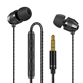 Earphones MaxTeck Heavy Bass Dynamic Driver Headphones Line-in Microphone and Remote, In-ear Sports Headset with Anti-tangle Triple Cord For Running Gym iOS Android Phones Music Player iPhone