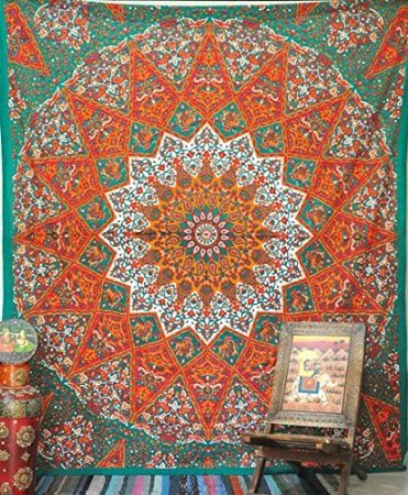 1 X Queen Indian Star Mandala Psychedelic Tapestry, Hippie Bohemian Wall Hanging Tapestries, Bedspread Bedding Bed Cover, Ethnic Home Decor