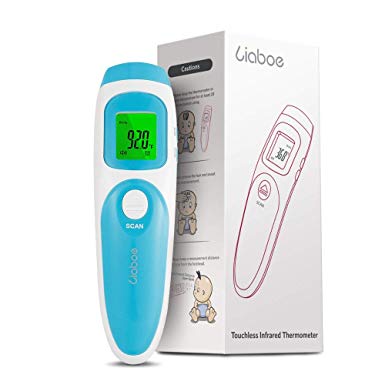 Non Contact Thermometer, Liaboe Digital Laser Forehead Infrared Thermometer, FDA Approved LCD Three Color Over Temperature Alarm Display for Baby Kids Adults