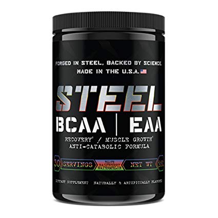 Steel Supplements Best BCAA EAA Powder High Performance Promotes Lean Muscle Growth 1lb (Blue Raspberry Watermelon)