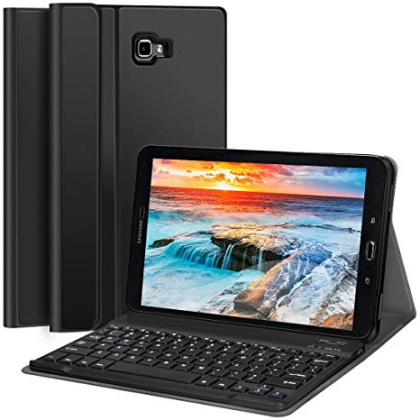 CHESONA Galaxy Tab A 10.1 Keyboard Case Compatible Samsung Galaxy Tab A 10.1 inch SM-T580/T585 Ultra Slim PU Leather Stand Flip Detachable Wireless Keyboard Cover (No S Pen) Andriod Tablet-Black