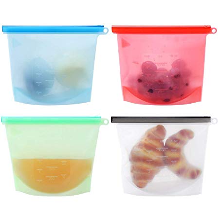 Reusable Silicone Food Storage Bag, BESTONZON 4 Pack Food Preservation Bag Airtight Seal Storage Container, Sandwich Bag