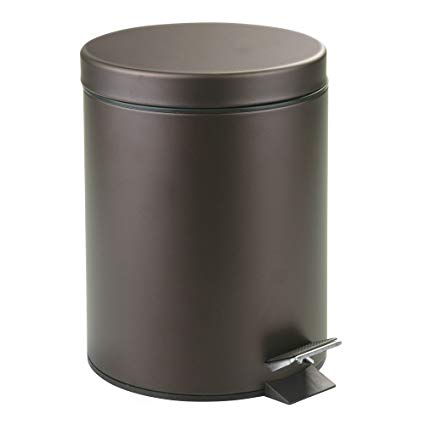 InterDesign Metal Step Trash Can with Lid, 5 Liter Waste Basket Bin with Insert for Bathroom, Kitchen, Office, 8" x 8" x 11", Bronze