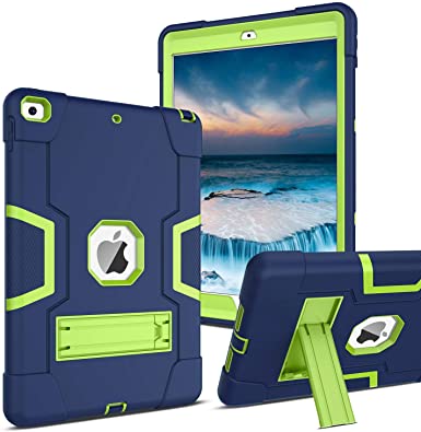 iPad 9th Generation Case 2021,iPad 8th Generation Case 2020,iPad 7th Generation Case 2019, DUEDUE 3 in 1 Shockproof Heavy Duty Hybrid Hard PC Cover with Durable Kickstand Full Body Protective Case for iPad 10.2" for Women Men Kids,Navy Blue/Green