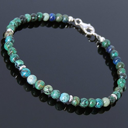 Men and Women Bracelet Handmade with 4.5mm Chrysocolla Beads and Genuine 925 Sterling Silver Spacers, Clasp & Beads