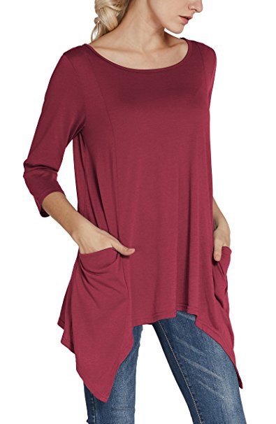 Urban CoCo Women's Plus Size 3/4 Sleeve Tunic Tops For Leggings Loose Pocket Shirt