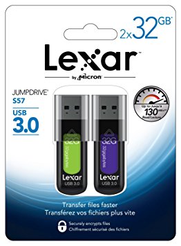 Lexar JumpDrive S57 32GB USB 3.0 Flash Drive LJDS57-32GABNL2 - 2 Pack