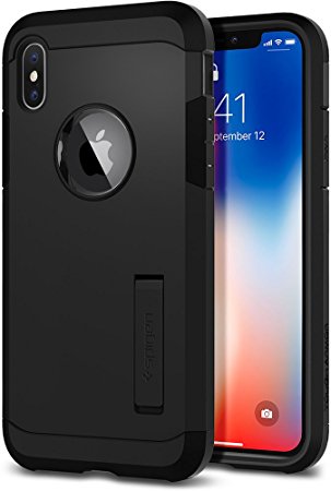 iPhone X Case, iPhone 10 Case, Spigen® [Tough Armor] iPhone X Case Cover with Kickstand and Extreme Heavy Duty Protection and Air Cushion Technology for iPhone 10 (2017) - Matte Black - 057CS22160