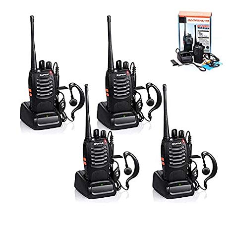 4pcs Baofeng Walkie Talkie, BF-888S Two Way Radio UHF Handheld 400-470MHz CTCSS/DCS Flashlight with Earpiece Programming Cable Walkie Talkies(4 Pack)