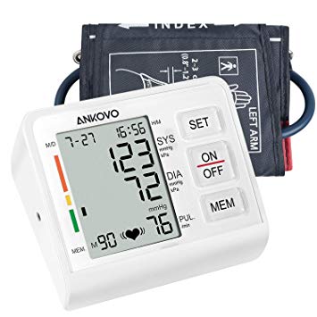 ANKOVO Blood Pressure Monitor Upper Arm Digital Automatic Electronic Monitor with Adjustable Cuff, Large Screen Display, Portable Case for Adults