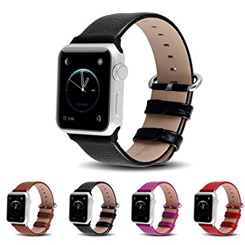 Apple Watch Strap,Fullmosa 42mm Litchi Texture Head Layer Cowhide Watch Bands for Apple Watch Series 1 Series 2, Black