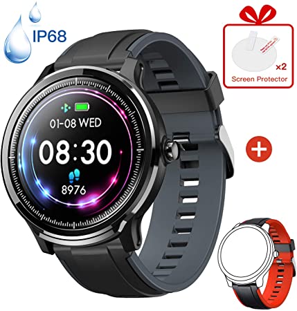 KOSPET Smart Watch, Sports Watches IP68 Waterproof, 60 Days Battery Life, Fitness Trackers With Heart Rate Blood Pressure Monitor SMS Call Notification for Men Women Android iOS (Red Strap Included)
