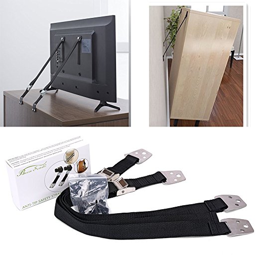 TV and Furniture Straps - Anti-Tip Safety Straps - Furniture Wall Straps for Baby Proofing and Child Safety (2 Pack) (Black)