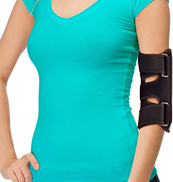 Elbow Brace for Comfortable Elbow Support - Adjustable Stabilizer to Keep Your Elbow Immobilized & Your Arm Straight with Two Removable Metal Splints Great Night Elbow Splint for Sleeping (Fits Most)