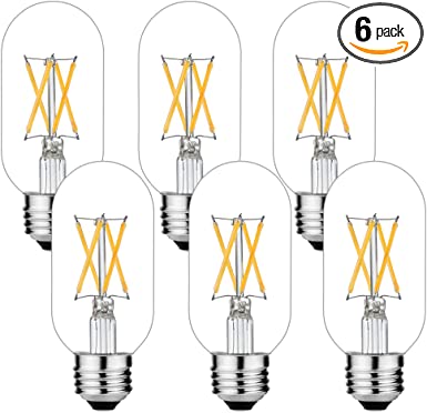 LiteHistory E26 LED Bulb 6W Equivalent e26 led Bulb 60 Watt Dimmable Warm White 2700K E26 Edison Bulb AC120V 600lm Tubular T14 T45 LED Bulb for Pendant, Sputnik,Vanity,Chandeliers Pack of 6