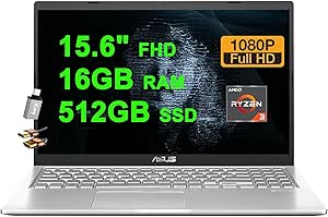 ASUS VivoBook 15 Business Laptop 15.6" FHD Anti-Glare AMD Ryzen 3 3250U 16GB RAM 512GB SSD USB-C VGA Camera SonicMaster Win11 w/ICP Accessory