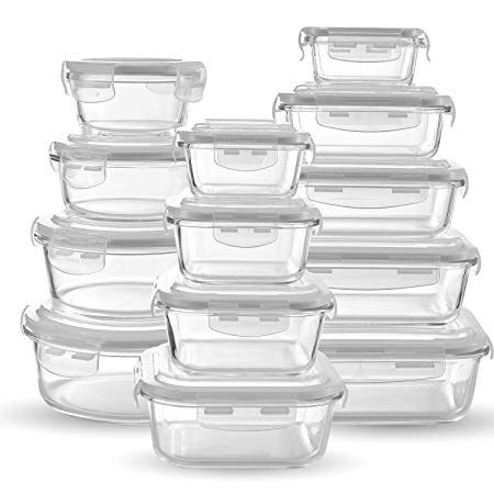 Kitchen Glass Food Storage Container Set - 13 Pieces (13 Containers   13 Lids) Transparent Lids - BPA Free - for Home Kitchen or Restaurant …