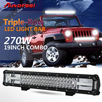 Autofeel Triple Row19" Led Light Bar, 270W 27000LM Cree 7D Straight Tri-Row Spot Flood Combo Beam for Off Road Jeep ATV AWD SUV 4WD 4x4 Pickup