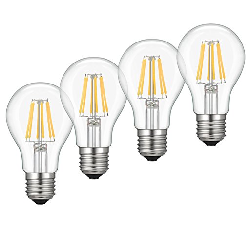 LED Dimmable Edison Bulb A19, Kohree 6W Vintage LED Filament Light Bulb, 2700K Soft White, 60W Incandescent Equivalent, E26 Medium Base Lamp for Restaurant,Home,Reading Room,Office, Pack of 4