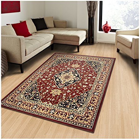 Superior Elegant Glendale Collection Area Rug, 8mm Pile Height with Jute Backing, Traditional Oriental Rug Design, Anti-Static, Water-Repellent Rugs - Red, 8' x 10' Rug