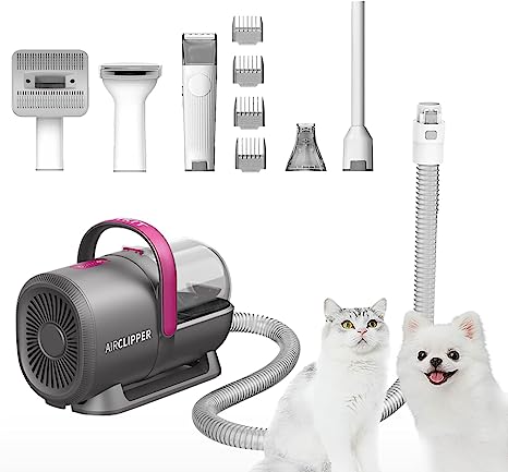 PETKIT AIRCLIPPER Cortapelos Perros con Aspiradora de Pelo, Kit de Peluquería para Mascotas 5 en 1, Aspira el 99% del Pelo, 5 Herramientas de Belleza，4 Peines Guía, Corte Pelo para Perros y Gatos