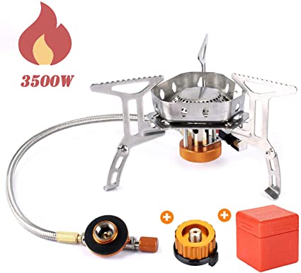 Odoland 3500W Windproof Camping Gas Stove Portable Collapsible Outdoor Camping Stove with Piezo Ignition Backpacking Stove for Outdoor Cooking Hiking Picnic and Trekking