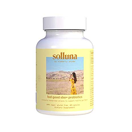 Solluna by Kimberly Snyder Feel Good SBO Probiotics  (60 Capsules) Non-Habit Forming Vegan Probiotic for Improved Digestion and Gut Health Benefits - Restore Microflora Balance for Overall Health
